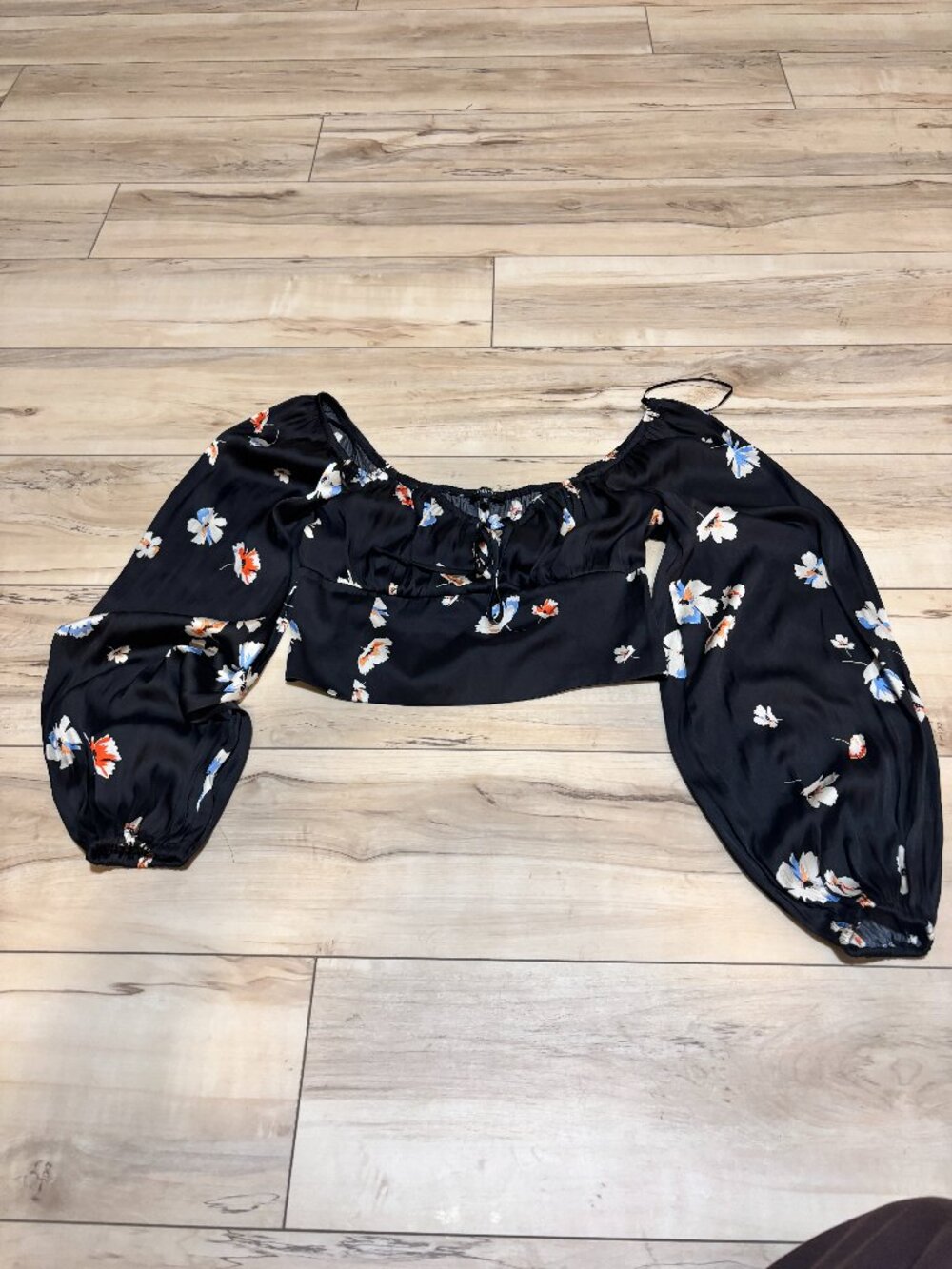 Dynamite black floral satin top